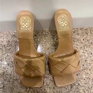 Vince Camuto Beige Woven Slide Sandals